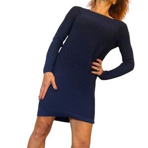 COS Cocoon Wool Sweater Dress XS Long Sleeve Boat Neck Mini Navy Blue  EUC B18